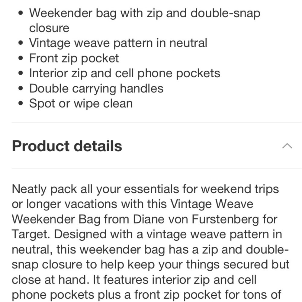 Vintage Weave Neutral Weekender Bag - DVF for Target NWT - Picture 4 of 6